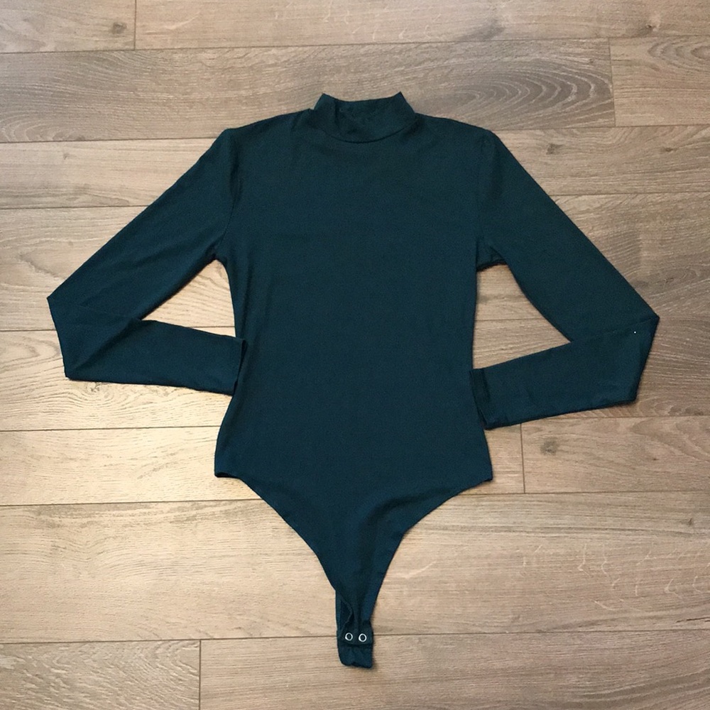 Dress-Up Teal Fitted Mock-neck Bodysuit